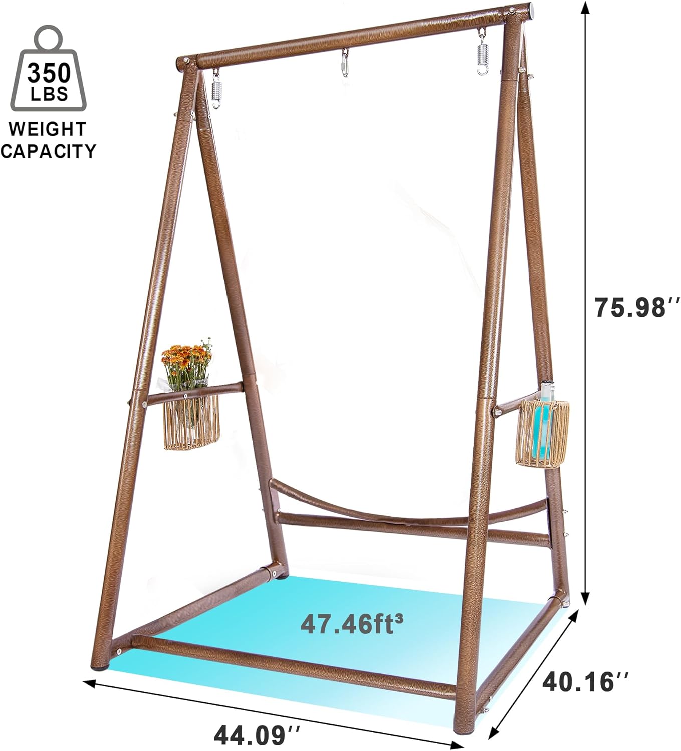 YOXIFOC Reinforced Base & Triangular Structure Hammock Stand with 2 Storage Baskets, Swing Stand with 3 Hooks Fit for Most Hanging Chair for Oudoor&Indoor (Stand Only) (Coffee)