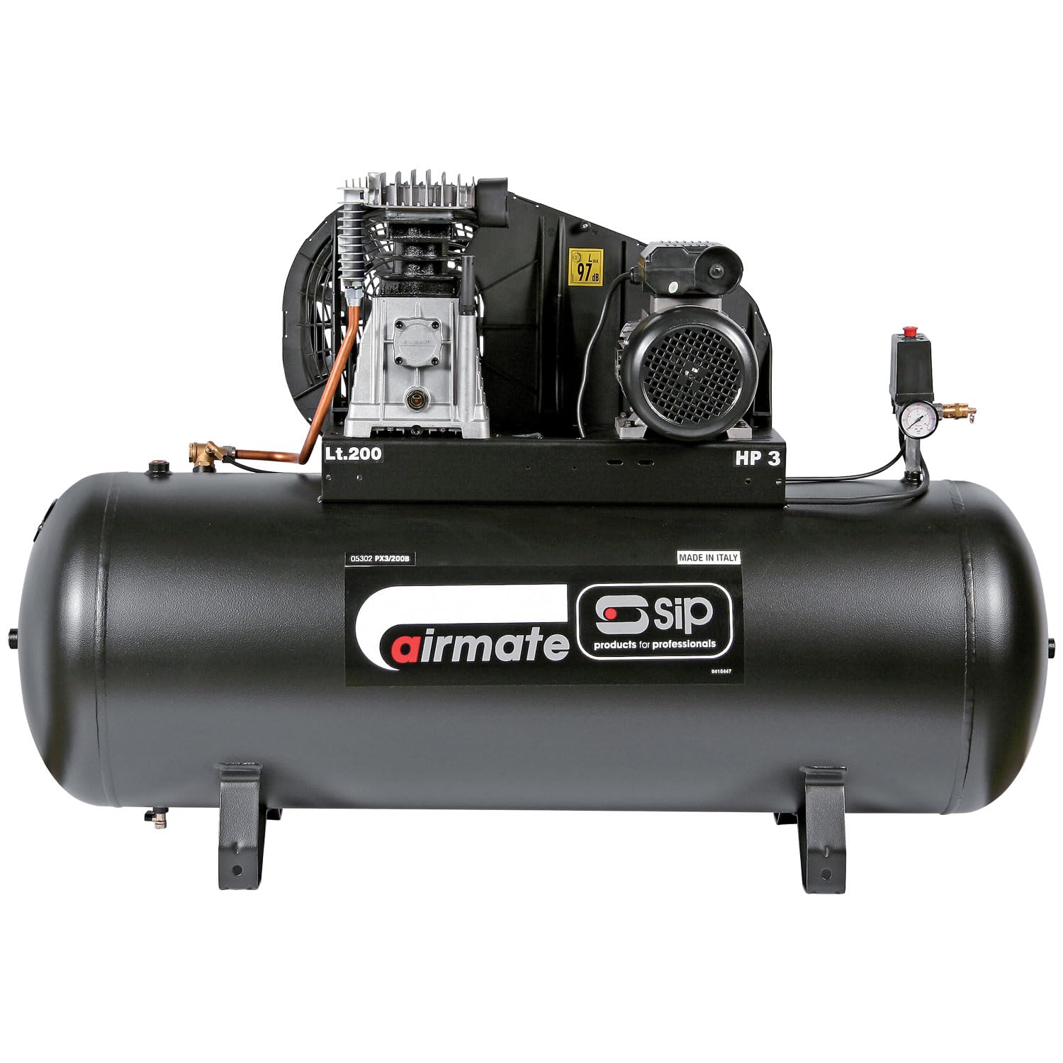 Sip Airmate Px3/200-Srb Belt Drive Air Compressor, 230V 16A, 200L, 3Hp / 2.2Kw, 145Psi / 10 Bar 16Cfm 97Db