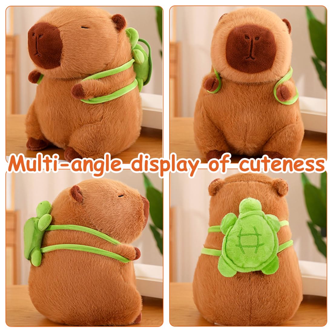 Peluche Capybara Bambola, 23cm Capibara Peluche con Zaino Tartaruga Giocattolo, Marrone Pupazzo Decorazioni Regalo per Bambini Adulti e Fans 1