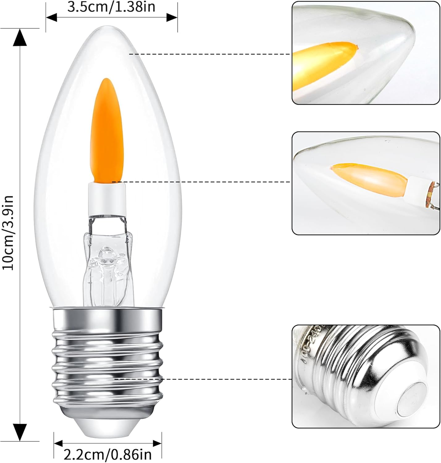 C35E26 Flame Bulbs 6-Pack - 2 Modes (Flicker & Steady), Emits a Soft Orange-Yellow Glow for Ambient Decor, Standard E26 Medium Base, 1800K LED, Non-Dimmable for Halloween/Christmas Porch & Home Decor
