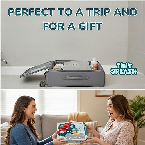 Miniatura 7 de Juego completo de bañera inflable para bebé, bañera portátil antideslizante con cojín para recién nacido, termómetro flotante, 3 juguetes de baño y