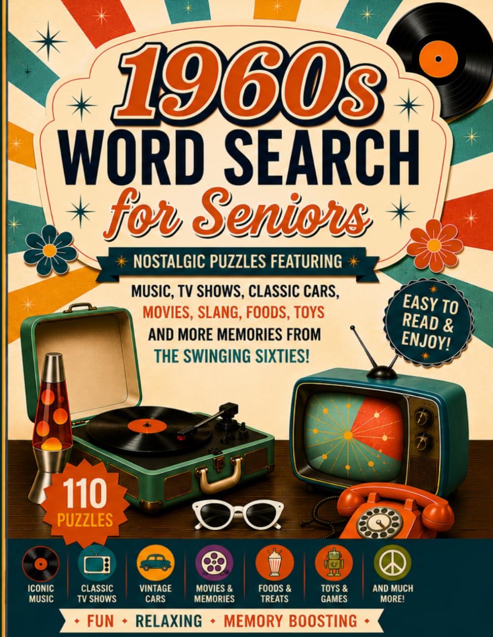 1960s Word Search for Seniors: Large Print Nostalgic Puzzle Book with 1600+ Retro Words | 110 Puzzles with Answers | Easy-to-Read | Gift | Adults and Seniors