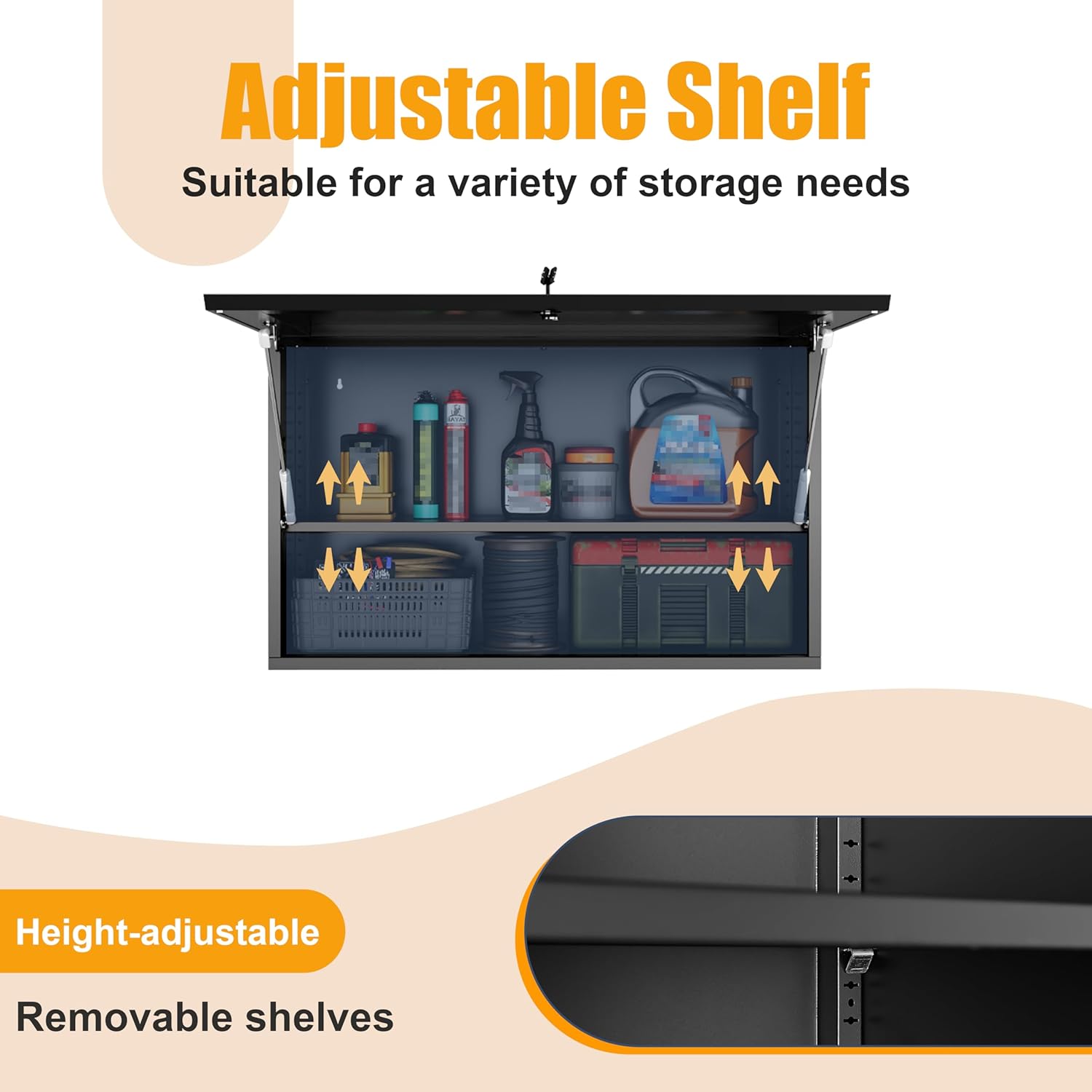 Metal Wall Storage Cabinet with Flip-Up Door Adjustable Shelf Metal Cabinet Hanging Garage Upper Cabinets Floating Lockable Steel Garage Cabinet 20"H Home Basement Workshop Assembly Required