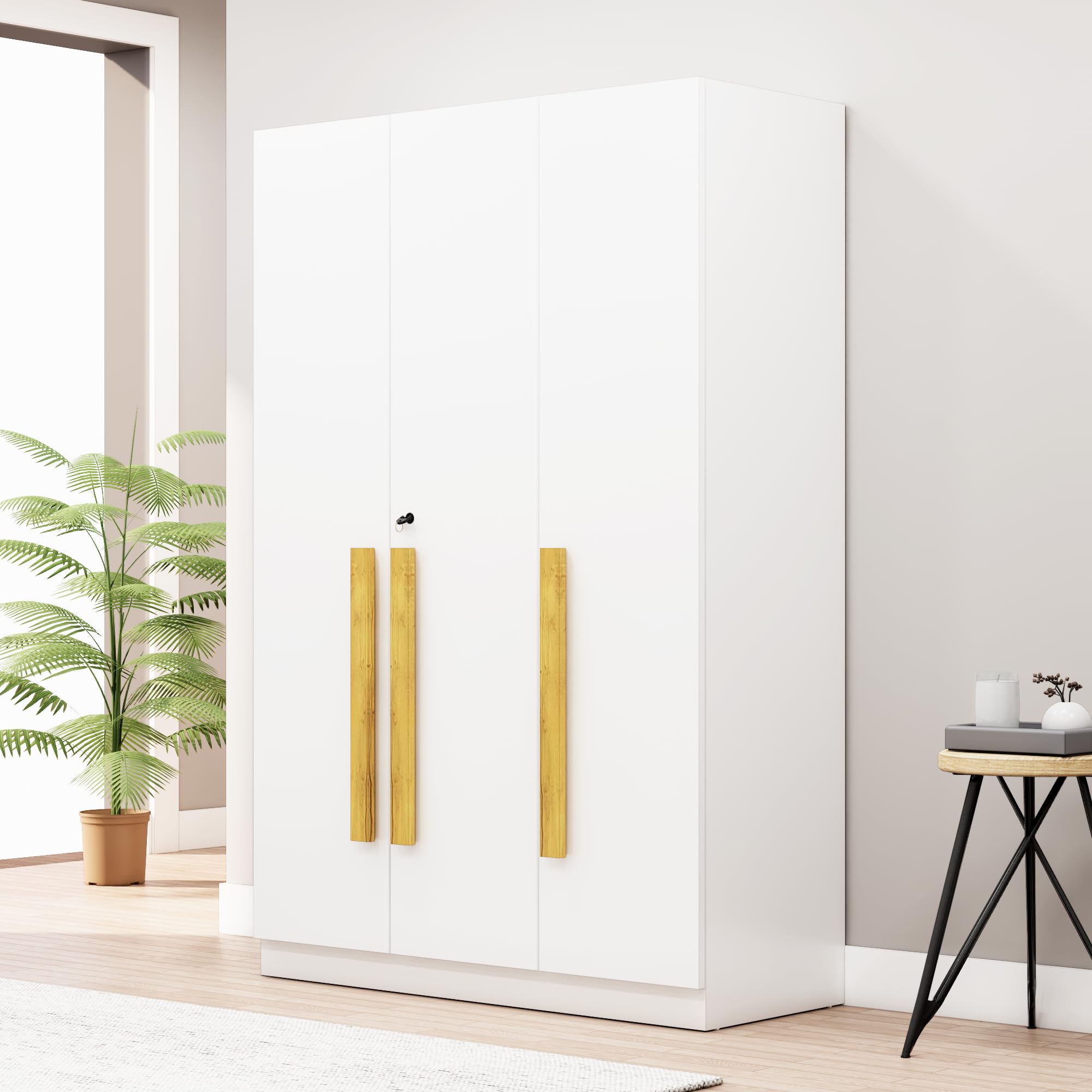 Bniture 3 Door Wardrobe for Bedroom with Lockable Door & Hanging Space | Almirah for Clothes with Elevated Bottom Base | Wardrobe for Storage | 3 Years Warranty