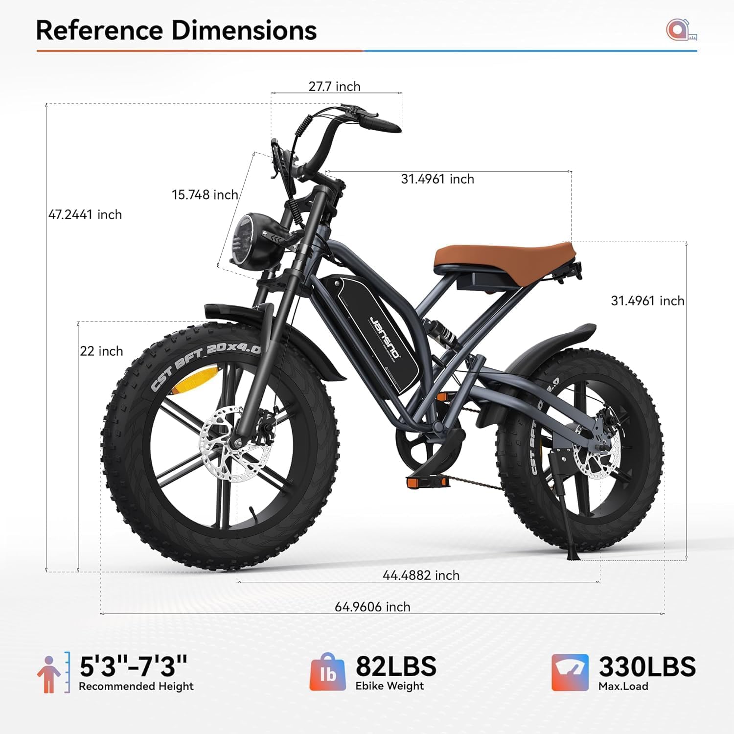 JANSNO Bicicletta Elettrica 20" x 4.0 Fat Tire, 7 Velocità Bici Elettrica, Freni a Disco Meccanici Anteriori e Posteriori, E-Bike per Adulti, Batteria Rimovibile 48V 17Ah
