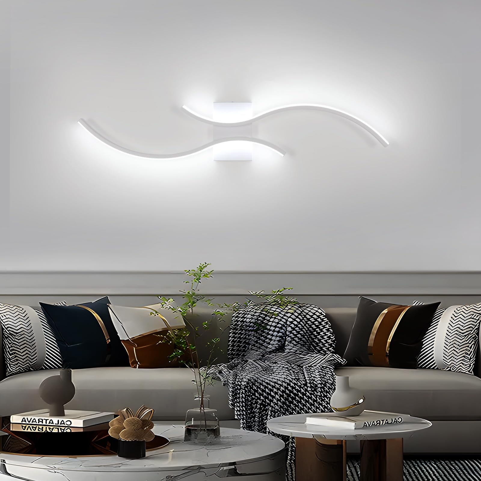 Comely Applique da Parete Interno LED, 27 W 3000 LM Moderno Lampada da Parete LED, Bianco Linea Lampade a Muro per Camera da Letto, Soggiorno, Corridoio, Bianco Freddo 6500 K