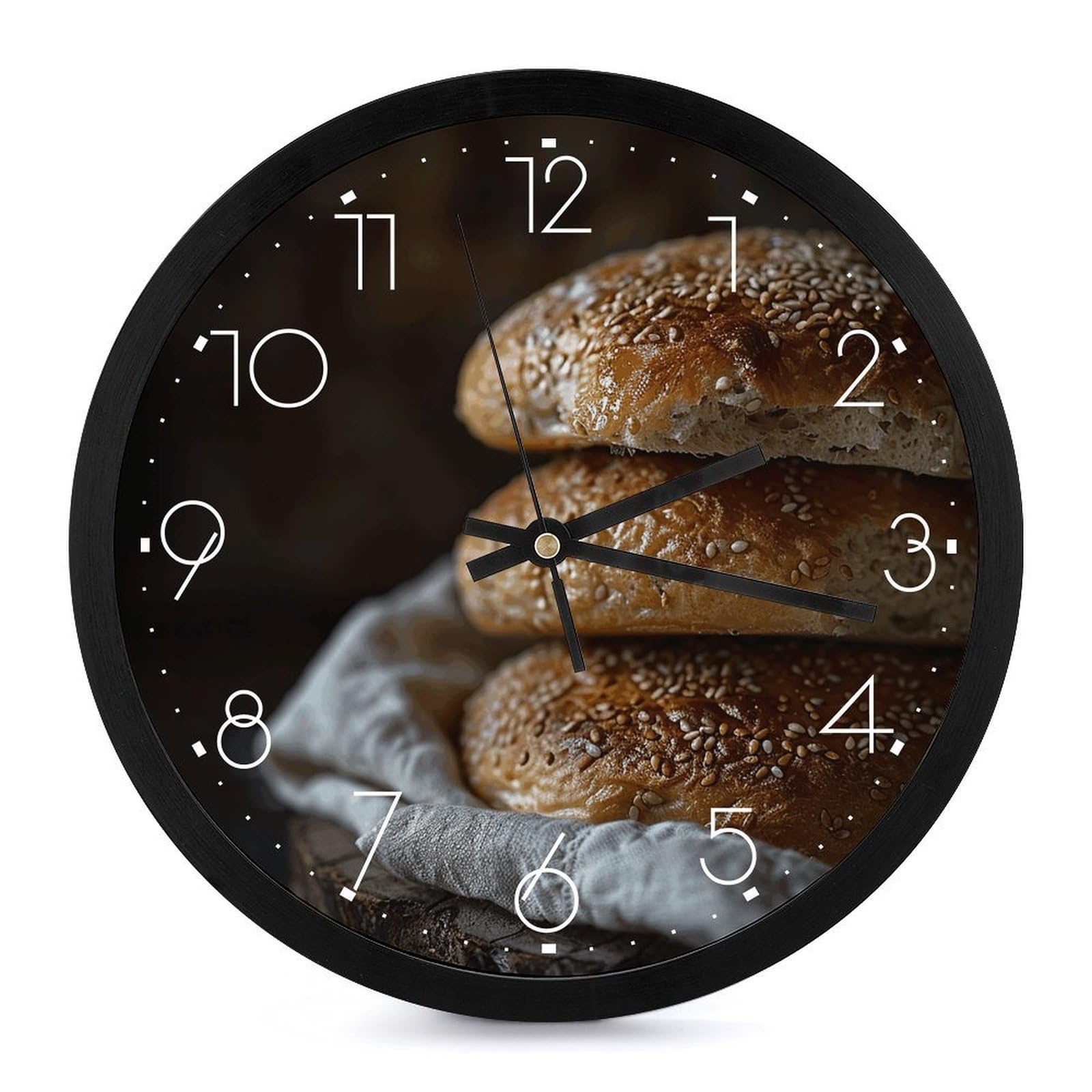 Horloge murale silencieuse pain au sésame sans tic-tac