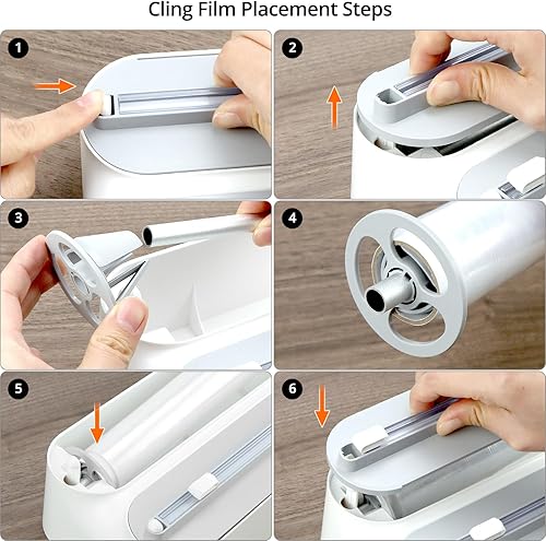 QWORK® Cling Film Dispenser, 3-in-1 Wall-Mounted Aluminum Foil Cutter, Roll Holder, for Kitchen and Restaurant - 5