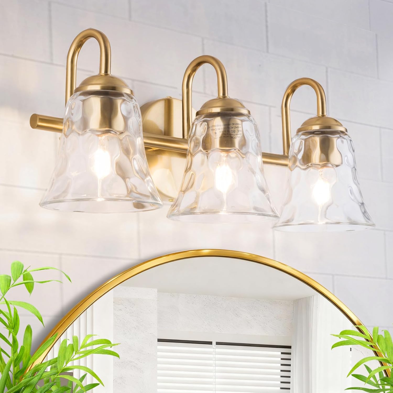 Gold Vintage Bathroom Light Fixtures Over Mirror, 3 Light Vanity Light with Clear Glass Shade, Bedroom, Restroom, Entryway, Living Room Sconce Lights 18inch (Bulb Not Included)