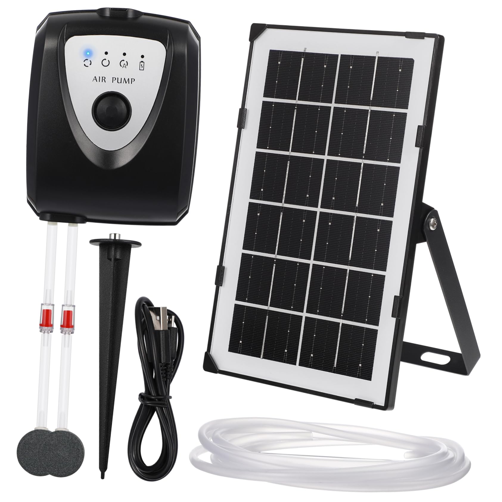 Toddmomy Pompa d Aria Solare Per Acquario Kit Ossigenatore Per Laghetto Da Giardino Aeratore Per Vasche Pesce Set Pompa Aria Solare Movimento Acqua e Ricarica Usb