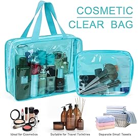 APREUTY Clear Makeup Bags, TSA Approved 6 Pcs Cosmetic Makeup Bags Set Clear PVC with Zipper Handle Portable Travel Luggage Pouch Airport Airline Vacation Organization(Light Blue)