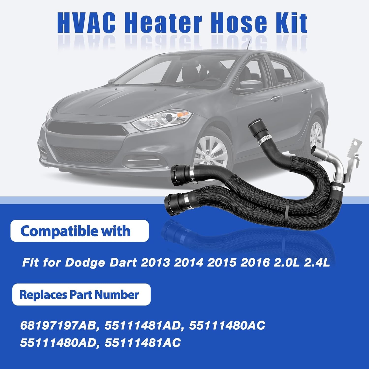 HVAC Heater Hose Air Conditioning Heater Supply and Return Hose 68197197AB 55111480AD Compatible with 2013-2016 Dodge Dart 2.0L 2.4L