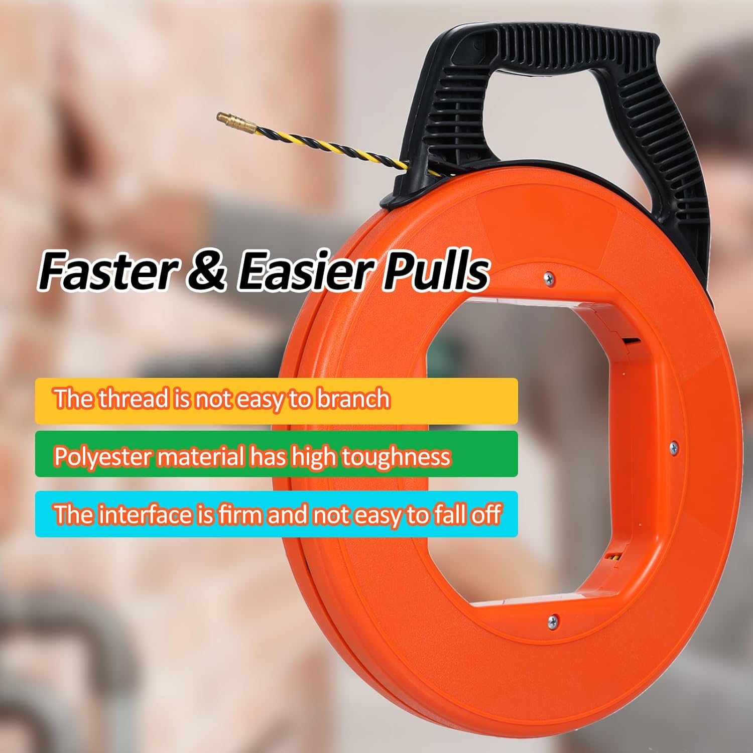 Electrical Wire Puller, 100FT Polyester Electrical Fish Tape, Fish Tape Wire Puller with High Impact Case, Cable Retractable Aid Polyester Wire Puller Including 6 Adapters