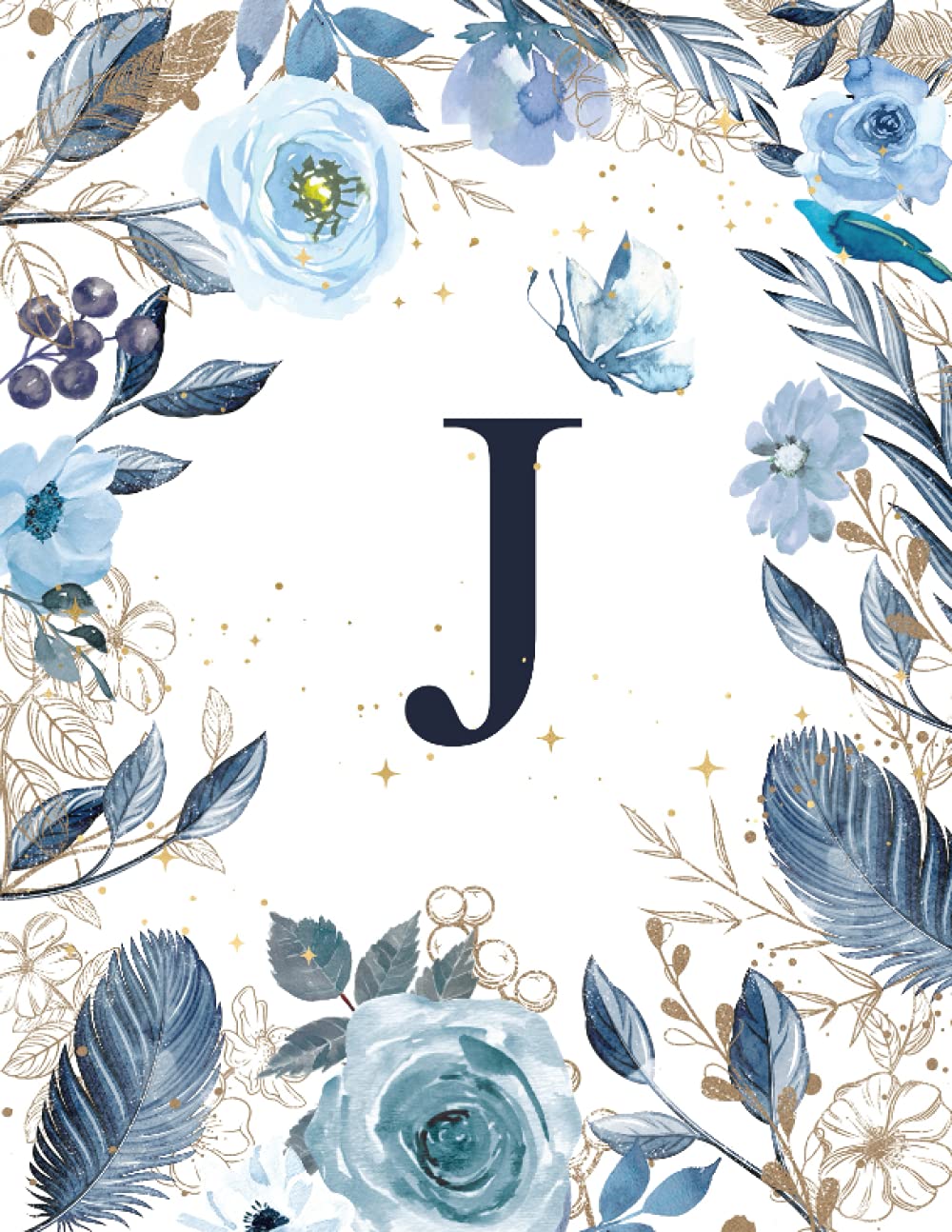 J: Monogram Notebook, Navy Floral Stationery with Initial Letter J for Women (Blue Initial Letter Notebook)