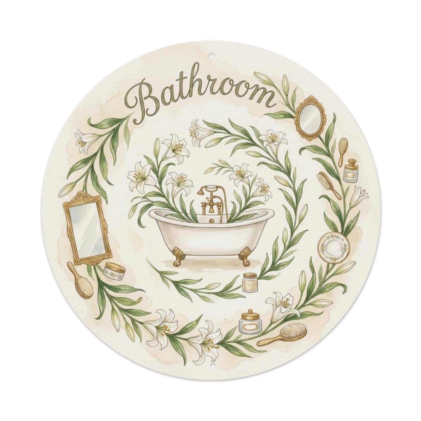 Yrnq Vintage Style Bathroom Lily Farmhouse Spa Bathroom Vintage Metal Tin Sign Plaque Wall Decor For Cafe, Club, Garden Round Metal Poster 8X8inch