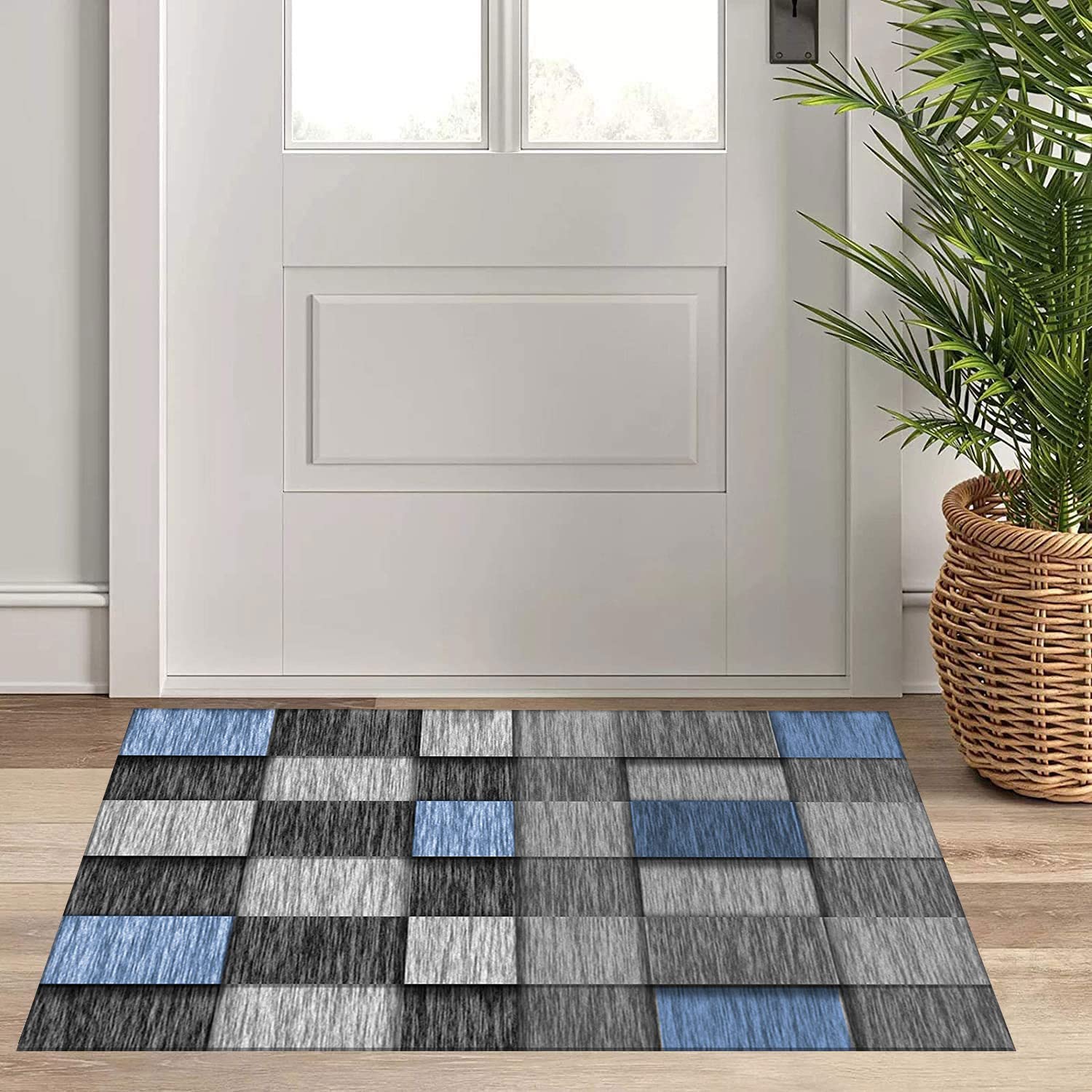 Rutschfester Läufer für Flur und Küche, modernes geometrisches gestreiftes rechteckiges Design, ideal für Wohnzimmer, vielseitig und langlebig