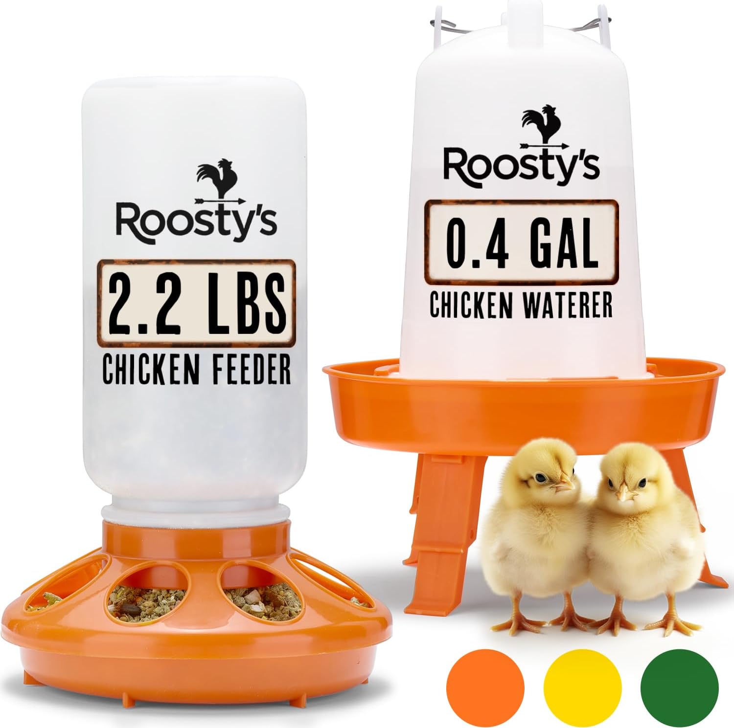 Roosty's Chick Feeder and Waterer Kit - 1L Chick Feeder and 1.5L Chick Waterer | Chicken Feeder and Hanging Chicken Waterer | Duck Feeder, Quail Feeder, Starter Kit Baby Chicken Feeder and Waterer Set