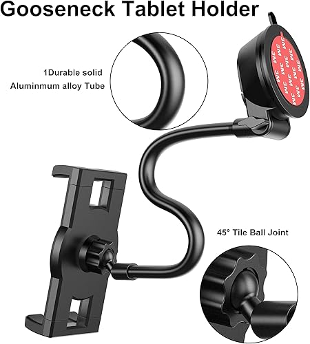 Miniatura 5 de Peastrex Soporte para tablet para salpicadero de automóvil, soporte para iPad, cuello de cisne, parabrisas fuerte con ventosa para tabletas de 4.5 a