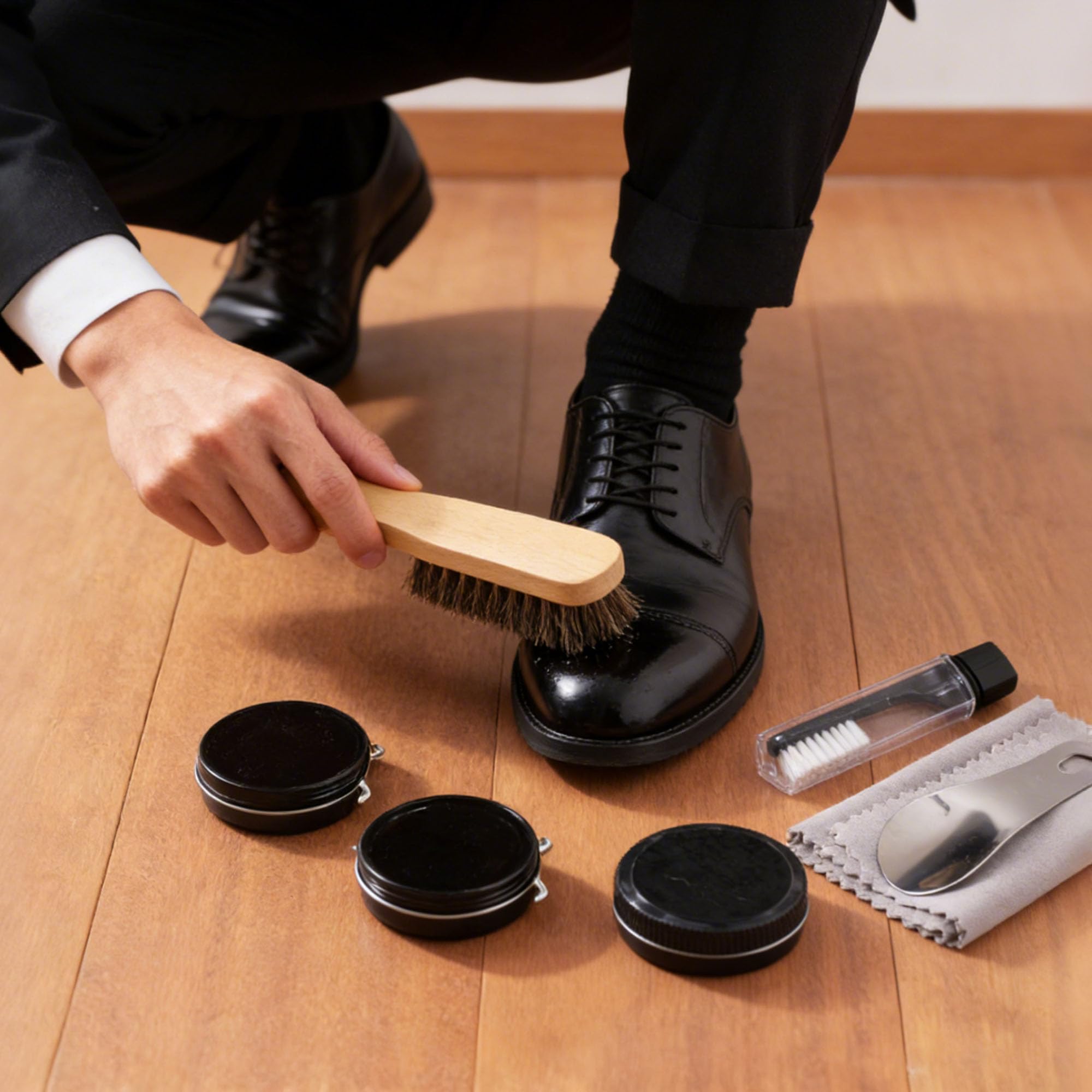 Juego De Cuidado De Zapatos, Juego De Cepillo De Zapatos De 11 Piezas, Con Funda De Almohada De Lujo De Cuero Pu, BetúN De Zapatos, Cepillo De Melena De Caballo Suave