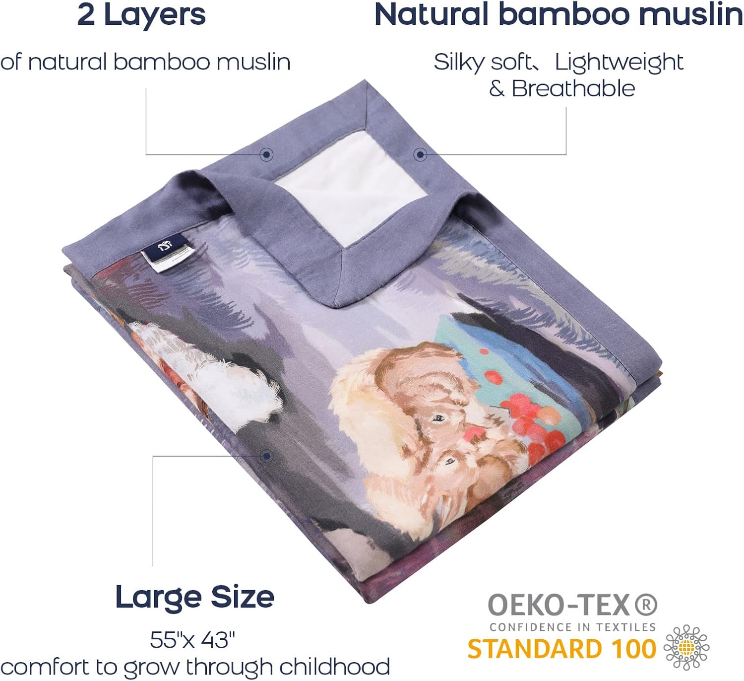 Summer Blanket for Baby 2 Layers Oversized 43 x 55 Muslin Baby Crib Blanket for Boys Girls (Tiger)