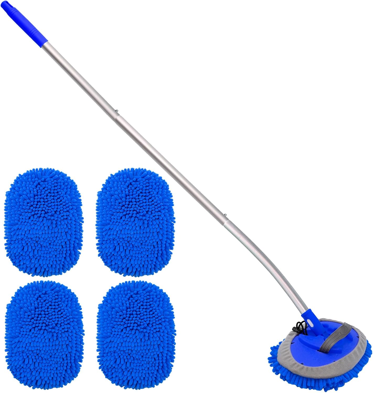 15° Curved Car Wash Brush with Long Handle 43" Extension Cleaning Mop Exterior Interior Carwash Duster 3-Section, 90° Pivoting Extralarge Microfiber Head for Scratch-Free Car, SUV & Truck