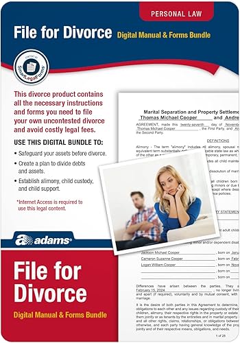Adams Archivo de divorcio CD, Manual y formularios en CD (ALC601)