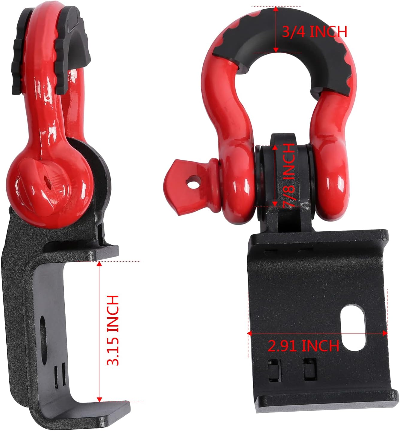 Front Tow Hook Demon, Compatible with 2009-2023 Toyota Tacoma, with 3/4" D Ring Shackle (2 Pack), with 7/8" Screw Pin and Shackle Isolator & Washers, Front Tow Hook Bracket, Front Tow Shackle