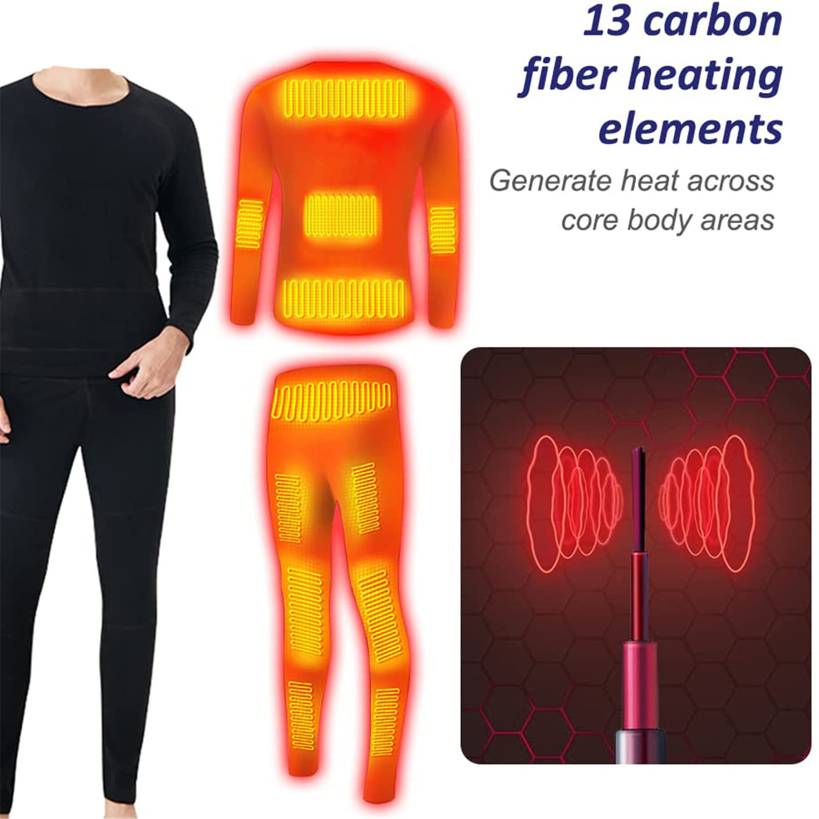 Abbigliamento Caldo per Riscaldamento Elettrico, termostato Intelligente a 3 velocità Abbigliamento per Riscaldamento Elettrico Set di Biancheria Intima riscaldata per Uomo Donna (Nero XL)