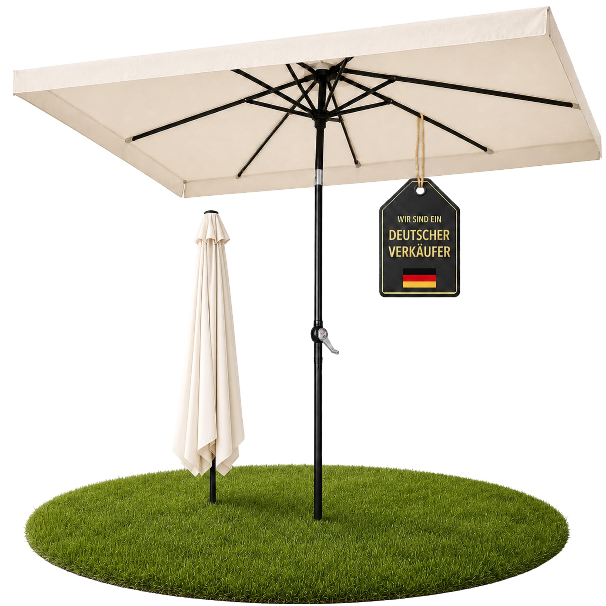 Ondis24 Marktschirm 3x2 Meter Sonnenschirm rechteckig mit Volant, Knick-Gelenk, Kurbel, Gestell aus Stahl, UV 50 (Beige)