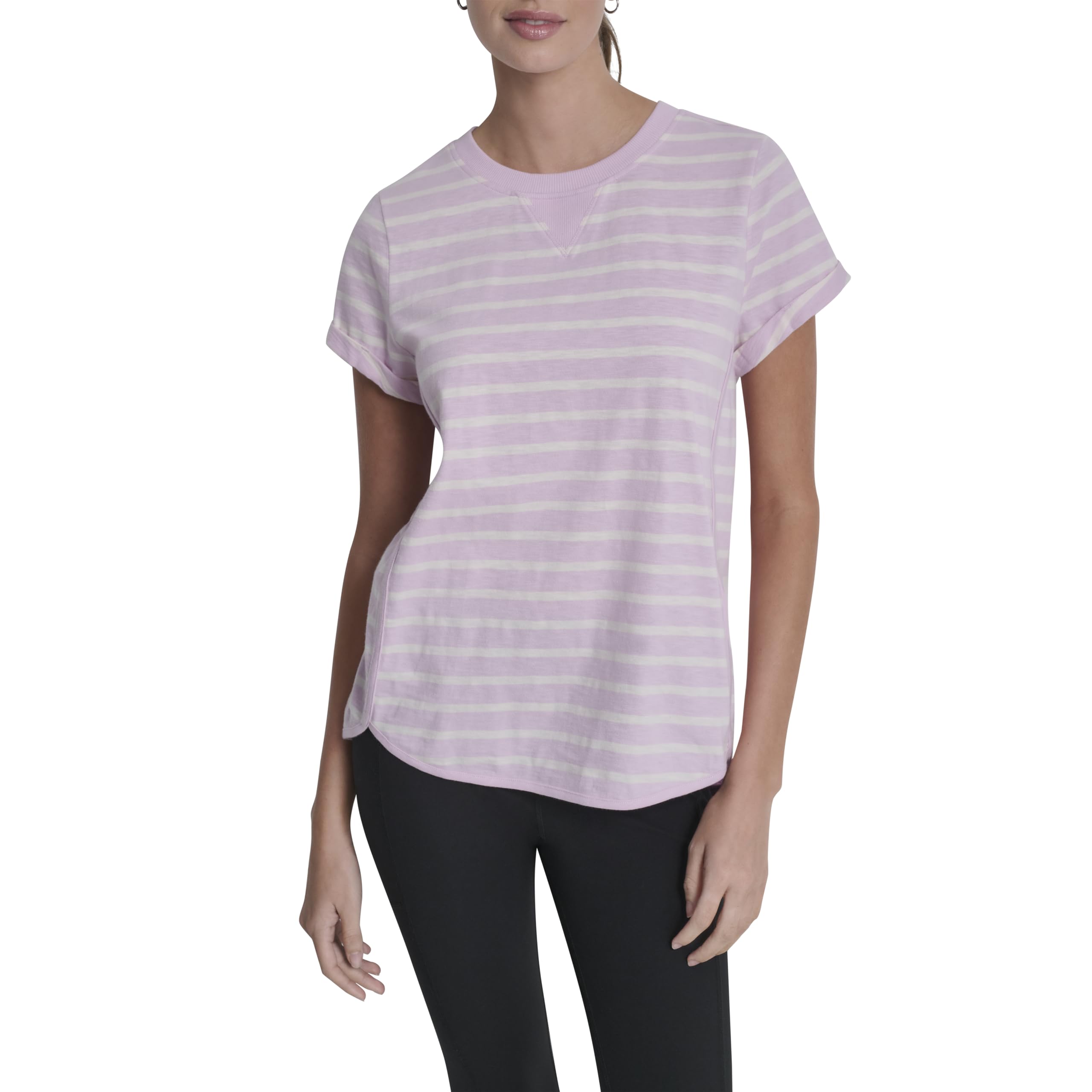 

                                                    DKNY Women's Embroidered Logo Roll Sleeve V-Inset 