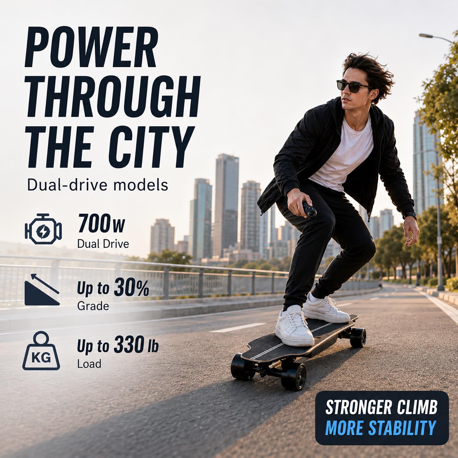 Skateboard Électrique avec Télécommande, Longboard Électrique Puissant, Jusqu’à 50 km/h, Bonne Capacité en Montée, pour Adultes et Débutants 13Mile