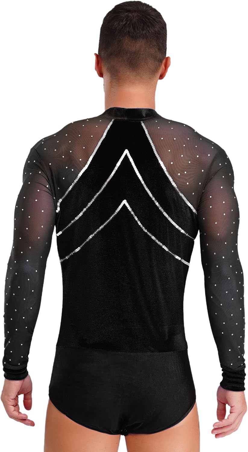 TiaoBug Men's Shiny Rhinestones V Neck Latin Tango Dance Shirt Tops Leotard Ballroom Dance Costume
