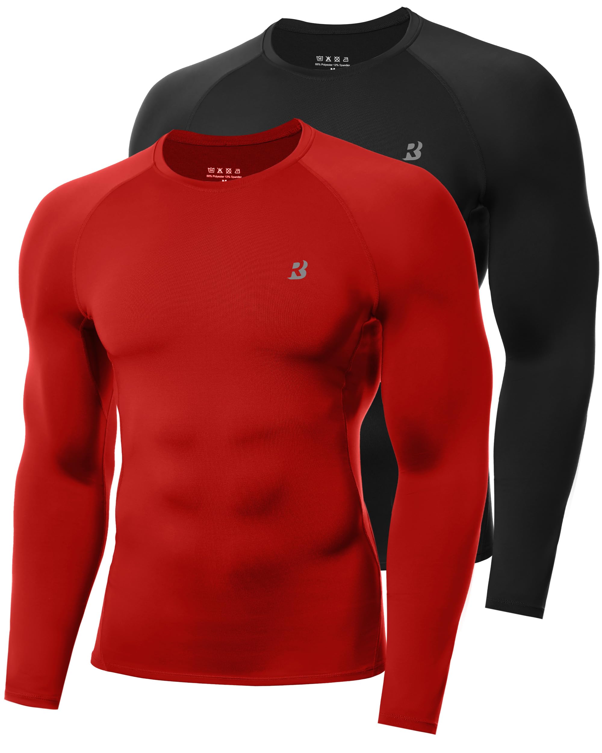 Roadbox Kompressionsshirt Herren Langarm, Sport & Fitness, Schnelltrocknend | Leicht, atmungsaktiv, feuchtigkeitsableitend, 4-Wege-Stretch, Flatlocknähte, UPF 50+, Laufen, Fußball, Wandern, Yoga, Reisen