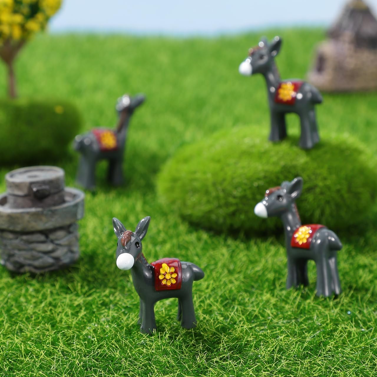 DOITOOL 50 Pcs Mini Donkey Figurines Fairy Garden Landscape Miniature Donkey Animal Figurines for Cake Toppers Moss Landscape DIY Terrarium Decoration
