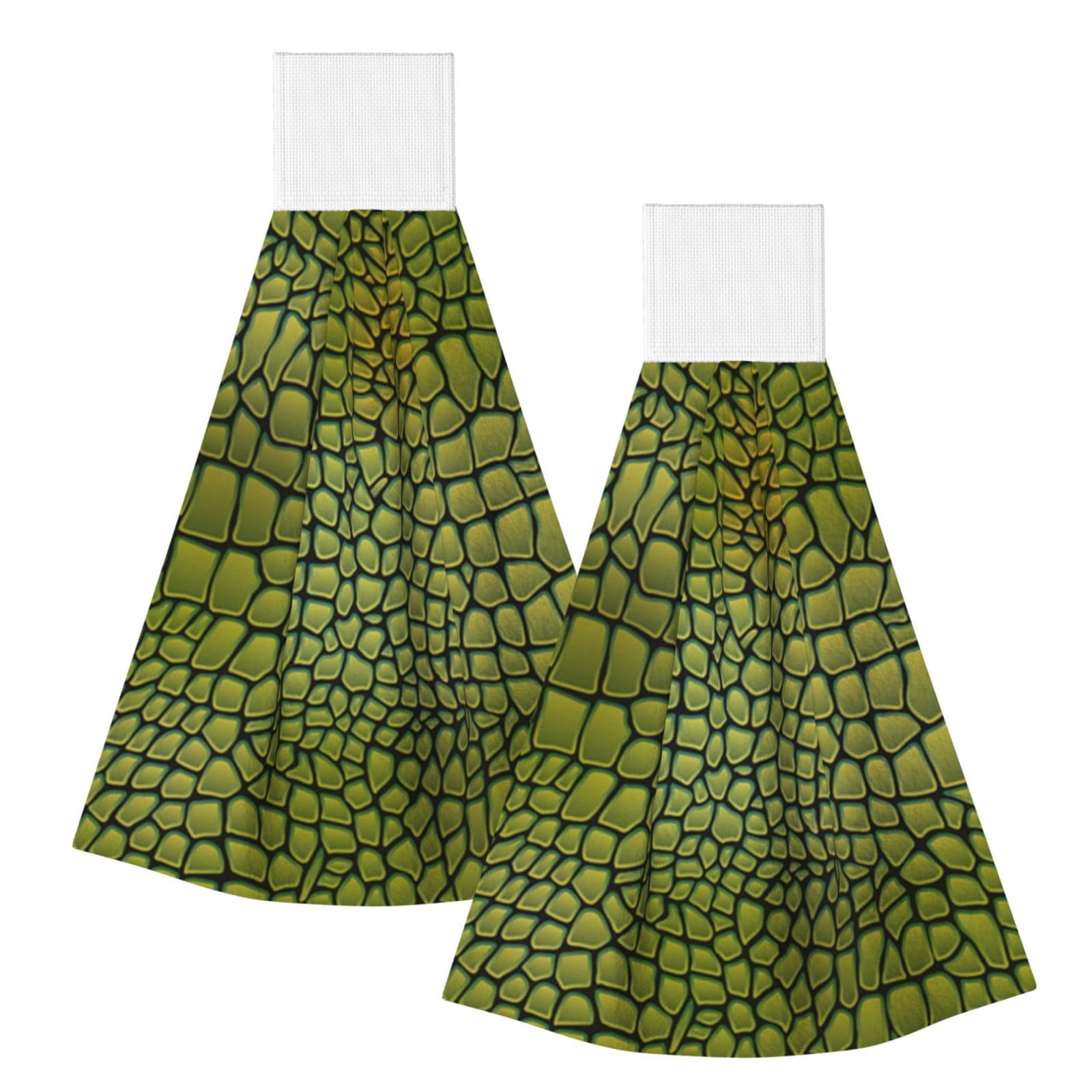 DOPKLNA Crocodile Skin Pattern, 2 Pcs Hanging Coral Fiber Hand Towels for Bathroom, Absorbent Kitchen Towels