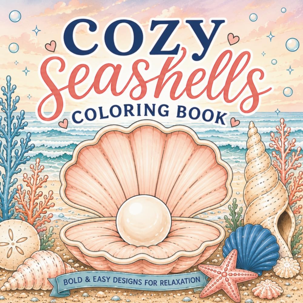 Cozy Seashells Coloring Book: 40 Bold & Easy Beach, Coastal & Ocean Designs for Relaxation, Stress Relief & Creative Fun