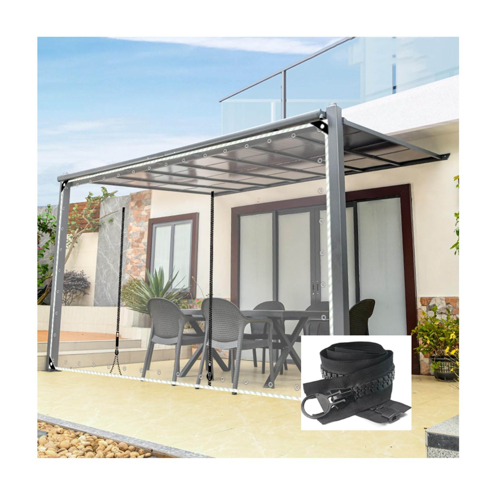Bâche PVC avec fermeture éclair pour abriter le jardin du vent et de la pluie