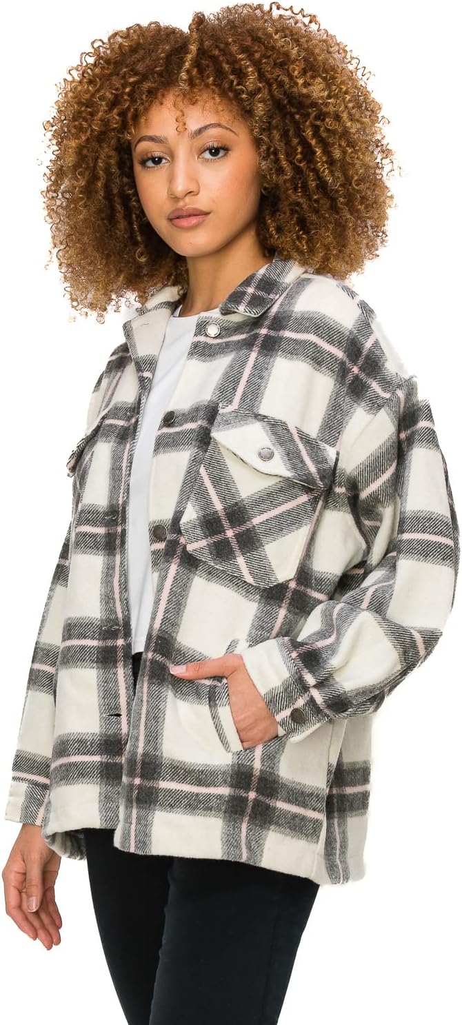 Cali1850 Women Plaid Flannel Oversize Long Sleeve Shacket Button Down Casual Boyfriend Jacket