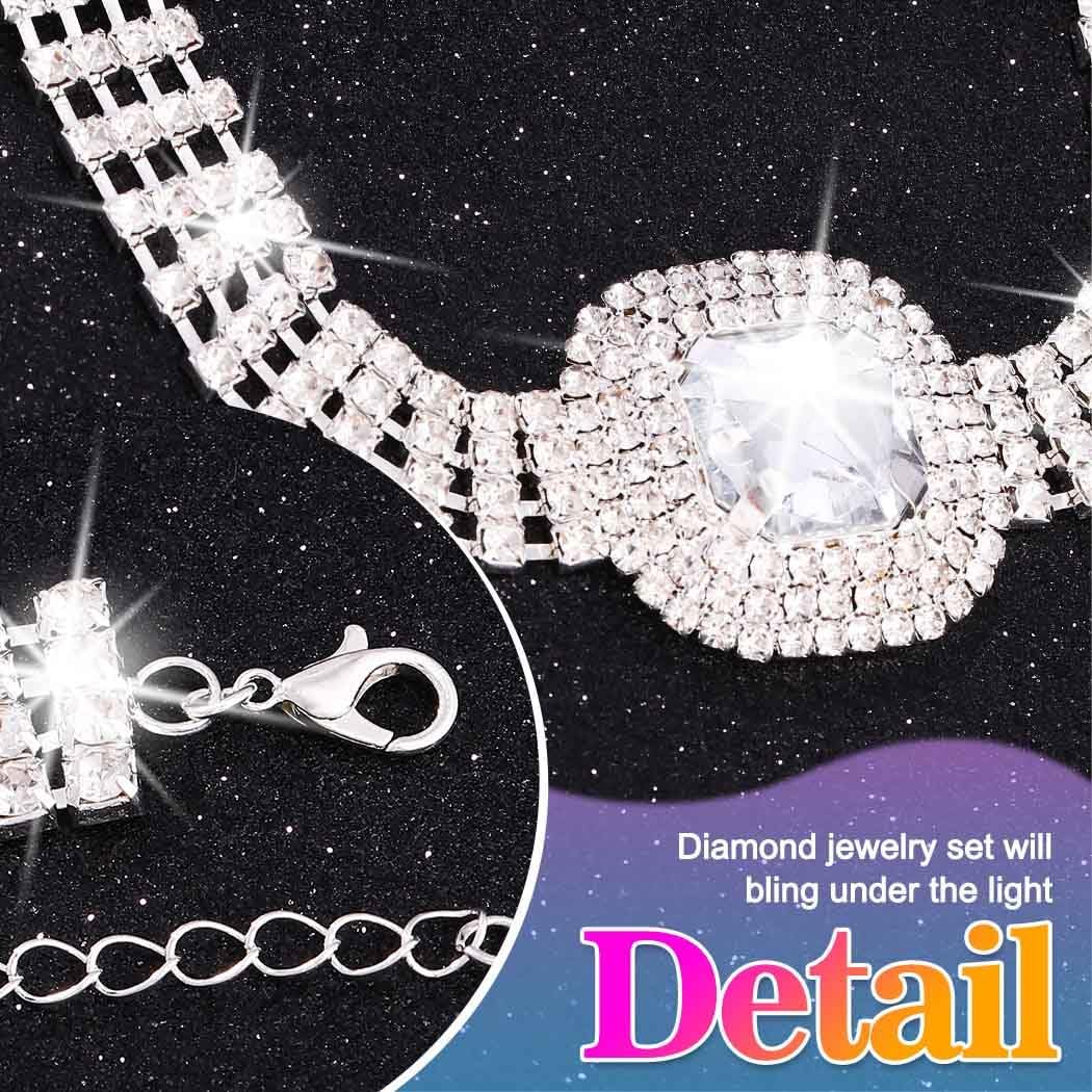 Unicra Silver Rhinestone Jewelry Set Diamond Choker Necklace Earrings Sets Wedding Prom Formal Jewelry for Women and Brides