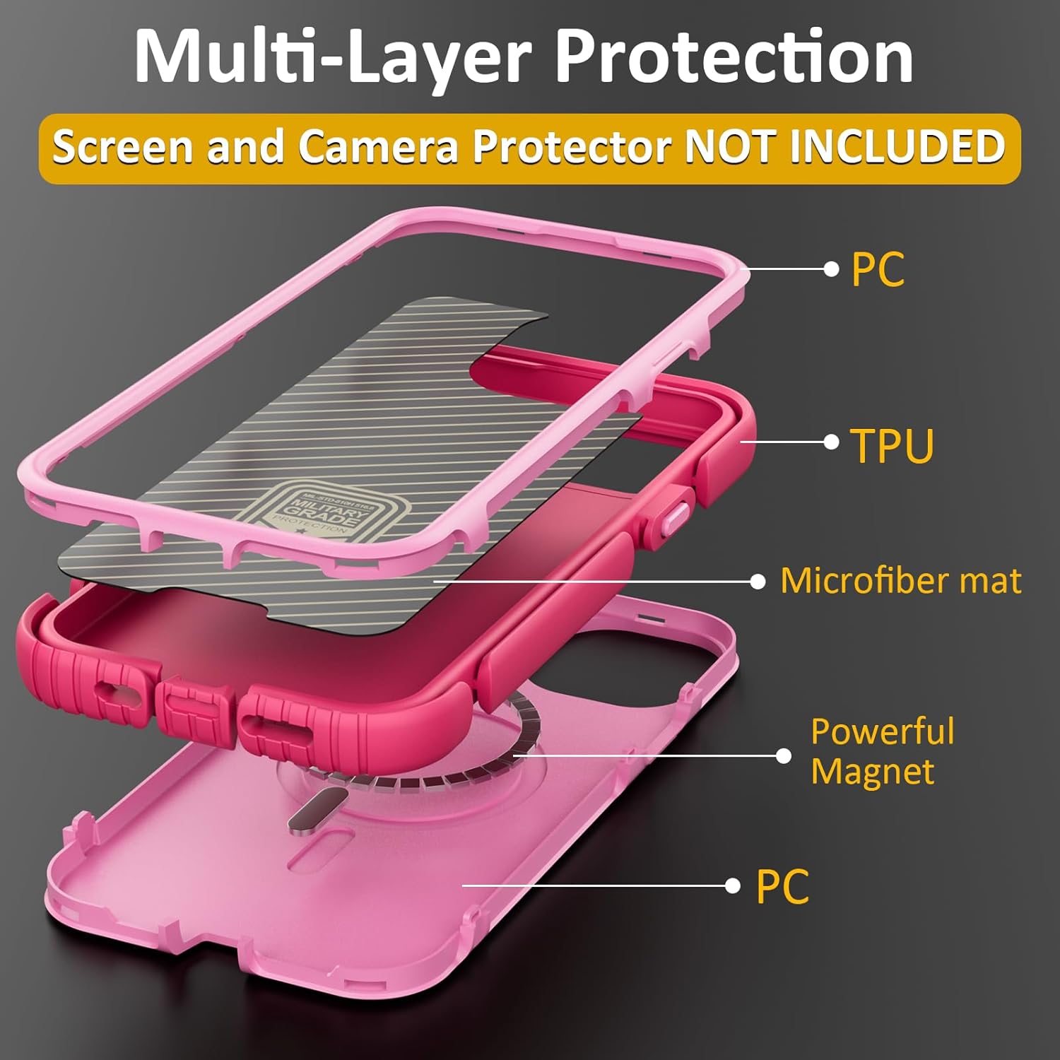 for iPhone 14 Plus Case, Compatible with MagSafe, Heavy Duty Shockproof Protective Phone Case, Anti-Drop Protection, Dual Layer Magnetic Phone Cover for iPhone 14 Plus, 6.7", Pink - Image 4