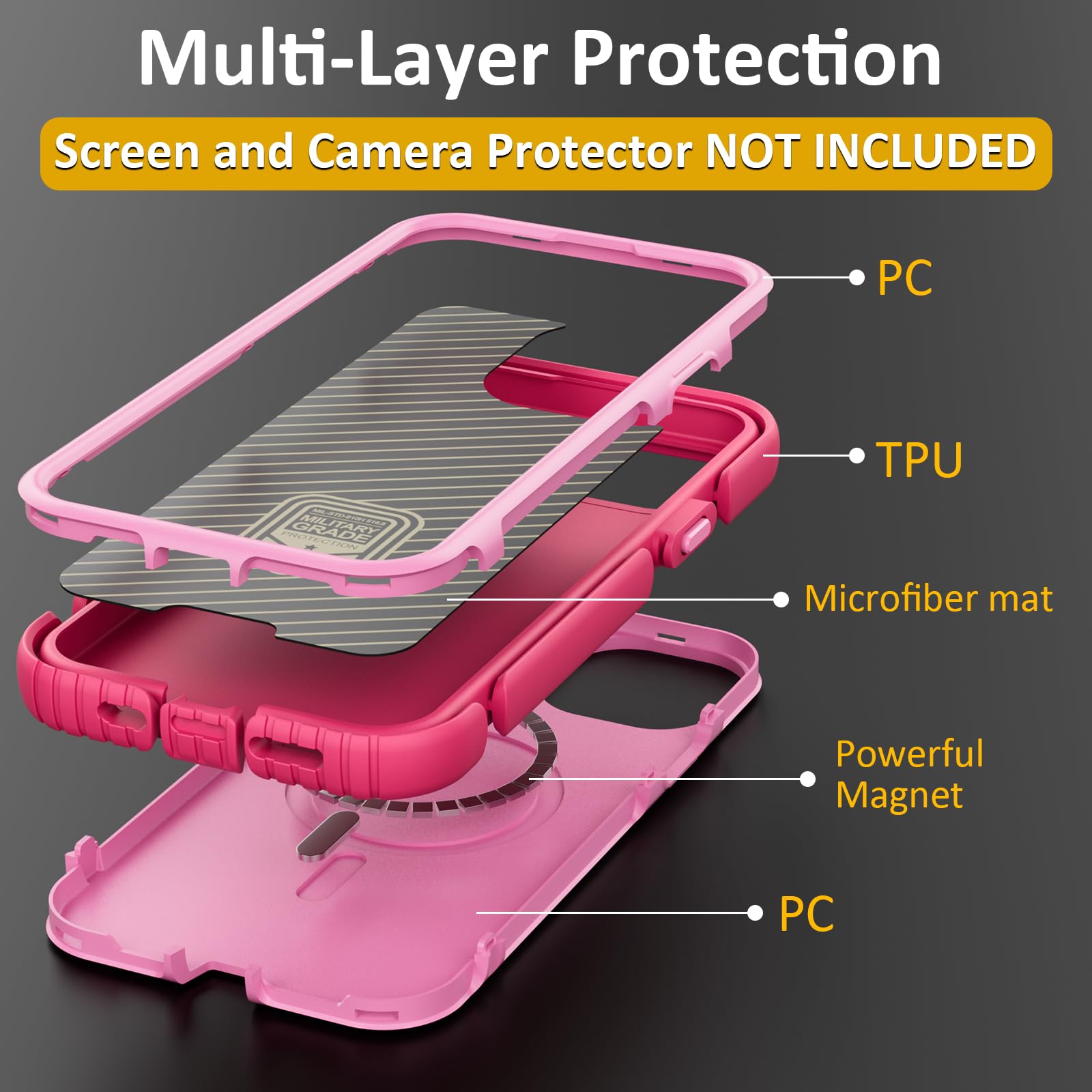 Follaroma Schutzhülle für iPhone 15 Plus, kompatibel mit MagSafe, robuste, stoßfeste Schutzhülle, Anti-Drop, zweilagige, magnetische Handyhülle für iPhone 15 Plus, 6,7 Zoll, Rosa