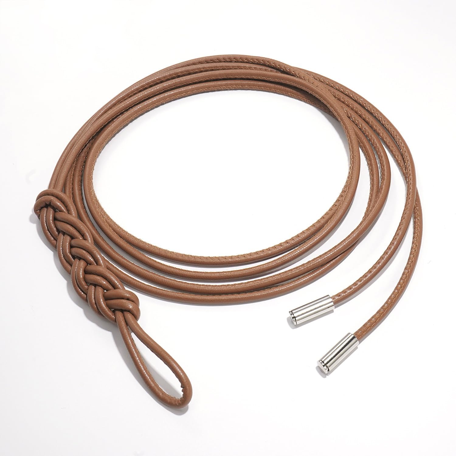 Womens PU Leather Thin Belts Knotted Waistband for Dresses - Image 7