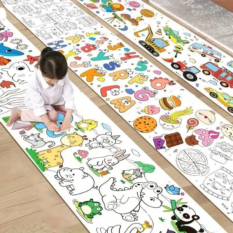 Supastyle Drawing Colouring Roll Sheet for Kids Fun Large Poster Graffiti Art 30cms x 300cms 11 Feet Extra Long Paper Kid Coloring scoll Colour Using Pencil Crayons Made in India-image-33
