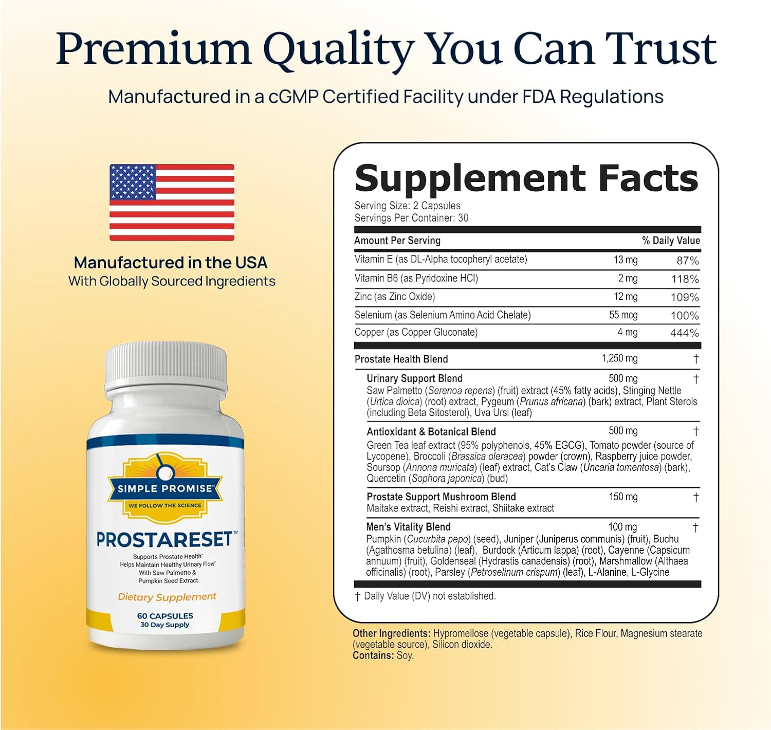 Simple Promise ProstaReset - Premium Prostate Support Supplement for Men - Advanced Prostate & Urinary Health Formula with Saw Palmetto, Beta-Sitosterol, Pygeum & Zinc – 60 Capsules