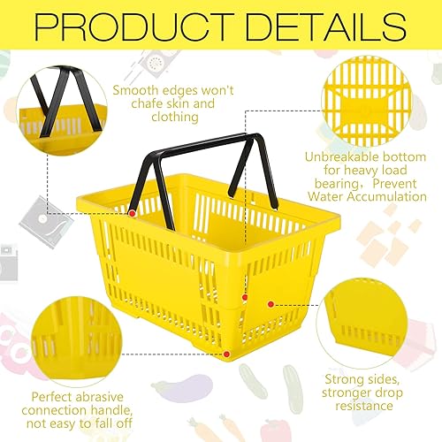Vista 11 de 12 cestas de compras de 20 L de plástico con asas de 16.9 x 11.8 x 9.1 pulgadas para suministros de comestibles de mercado, almacenamiento de Rojo