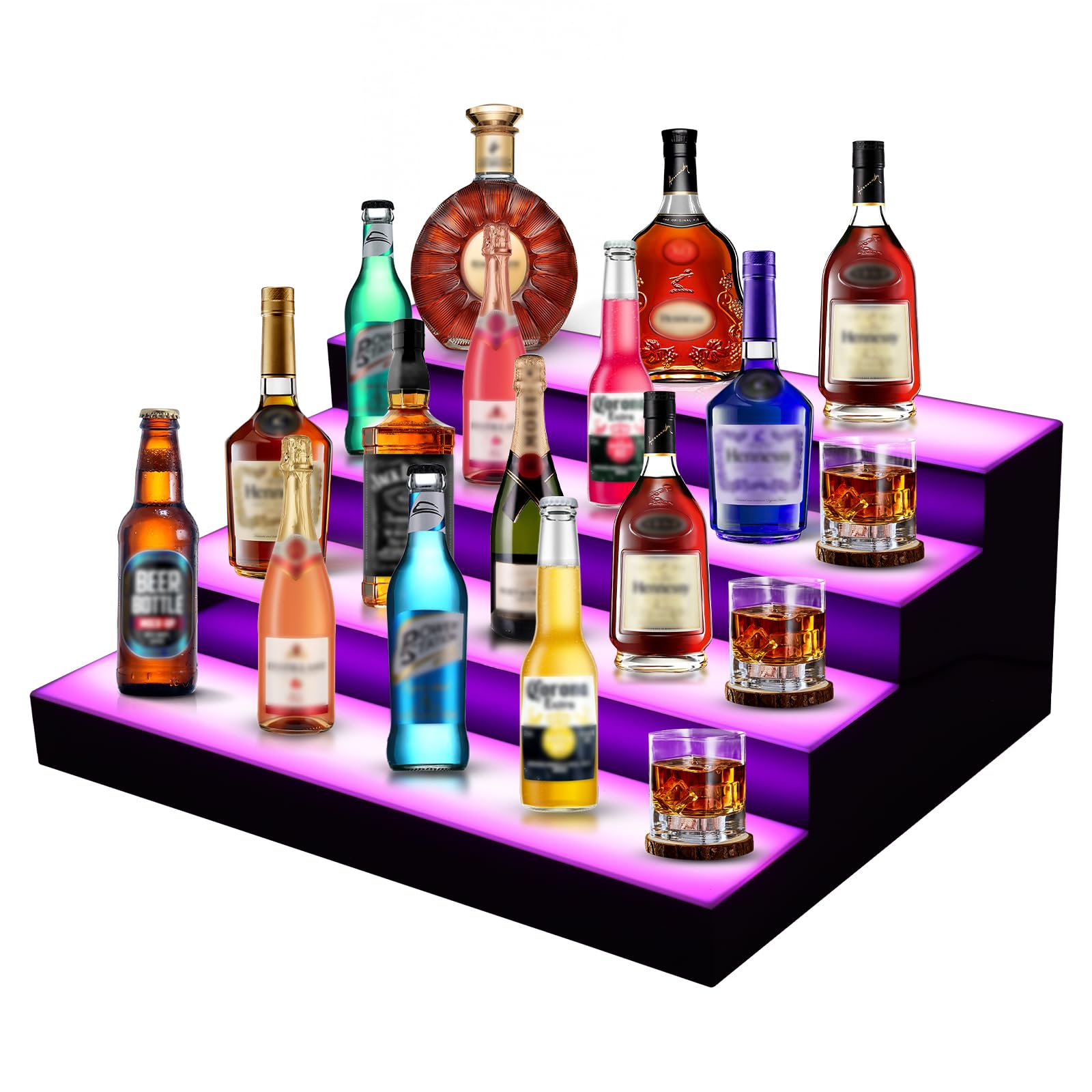 Exhibidor de botellas de licor FAHKNS de 16 colores y 4 modos de luz con control remoto RF
