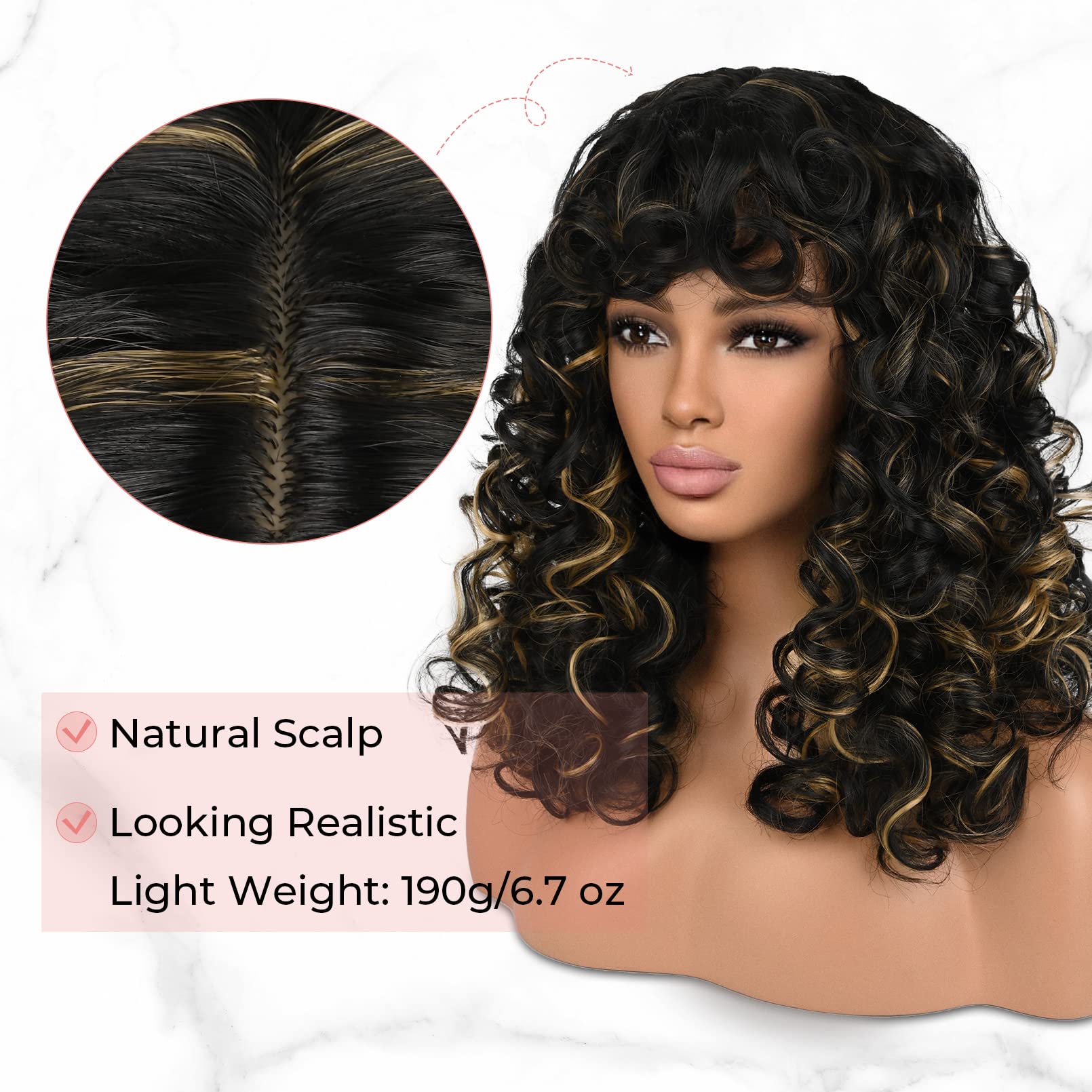 Sassy Black Synthetic Bob w/ Golden Highlights Sassy Curl Jayne Synthetic Wig by Hairdo (Sassy Curl) - Best  main image 3