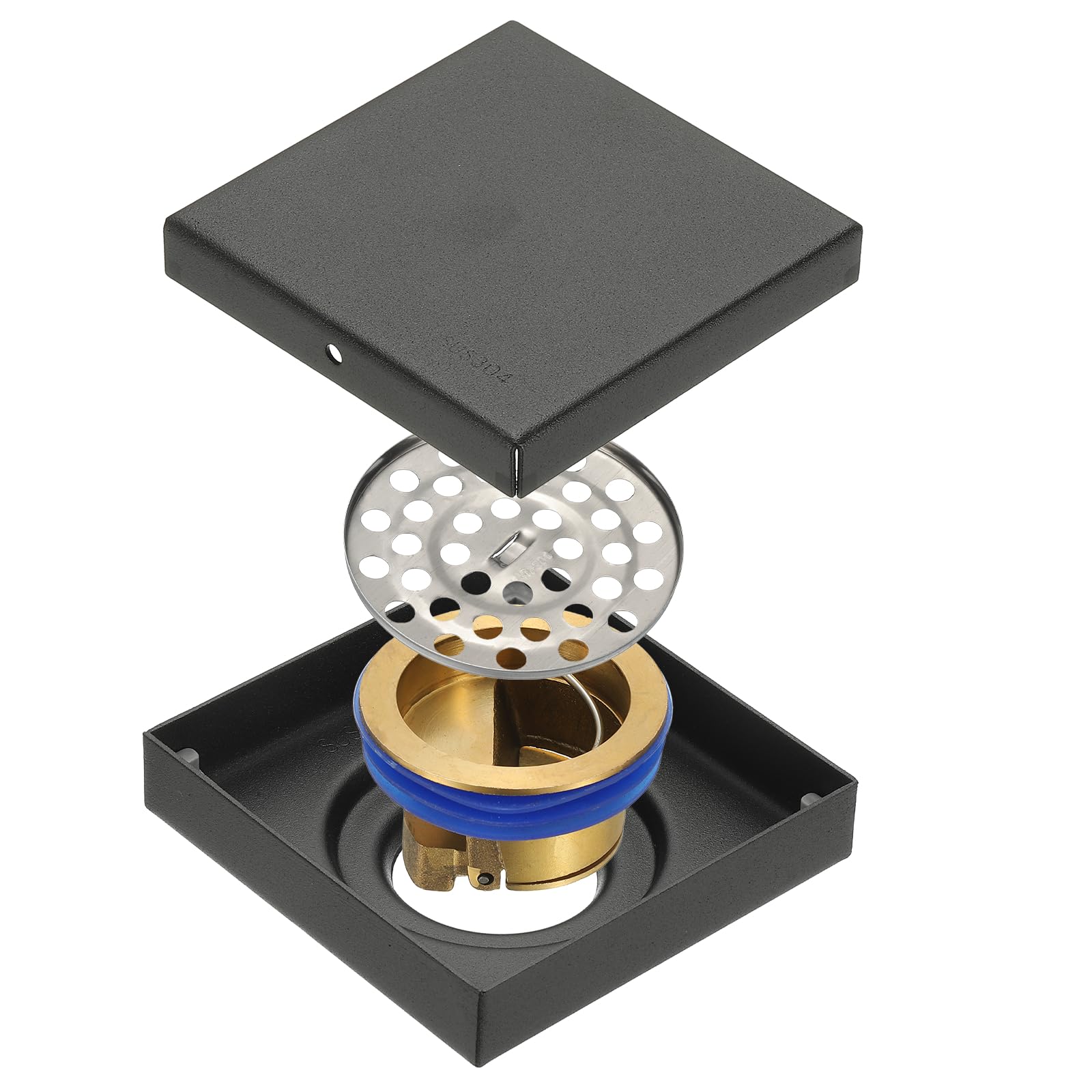 sourcing map Odor-proof Shower Drain, 4 Inch 304 Stainless Steel Square Prevent Backflow Anti-Odor Floor Drain Hair Catcher for Bathroom Kitchen and Laundry Room, Black