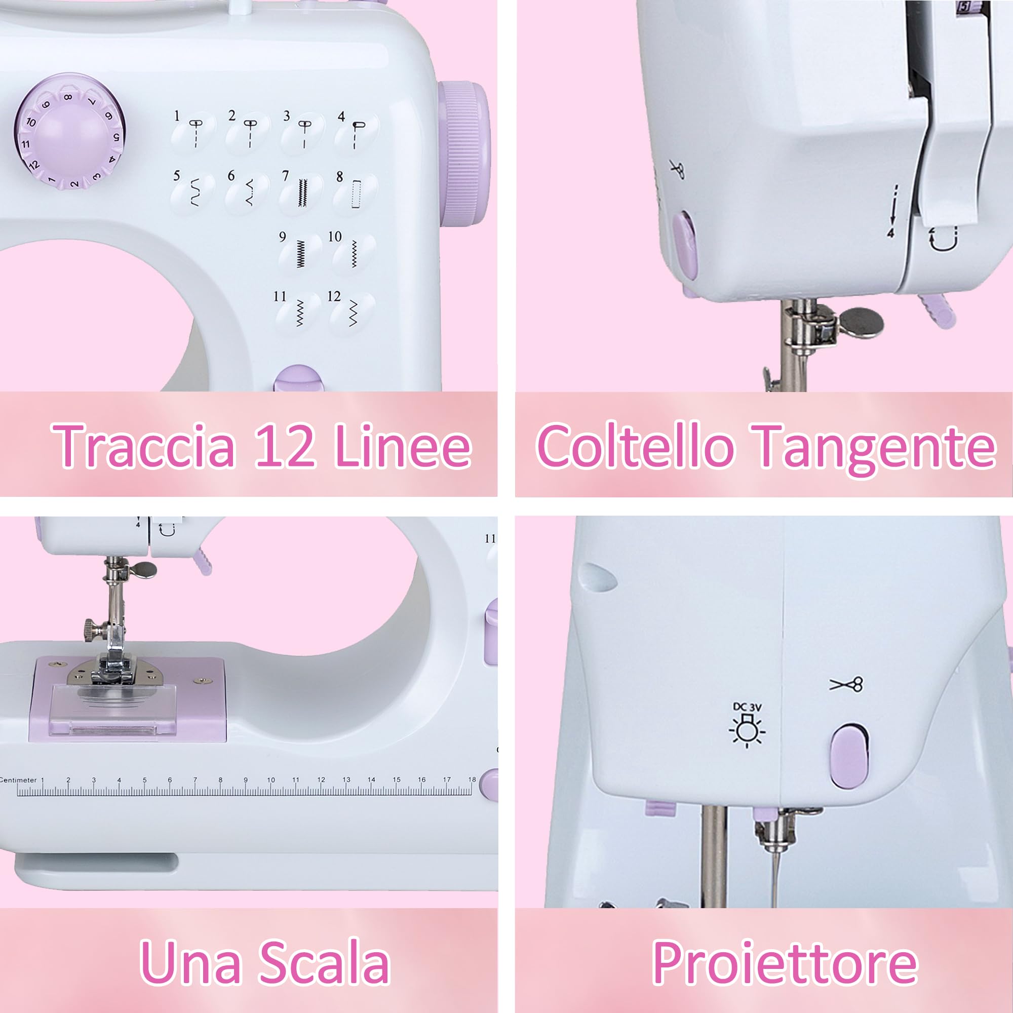 Mini macchina da cucire elettrica, cucitura inversa e 12 punti incorporati, macchina da cucire portatile a doppia velocità DLUFYEI, adatta per kit da cucire per viaggi di famiglia