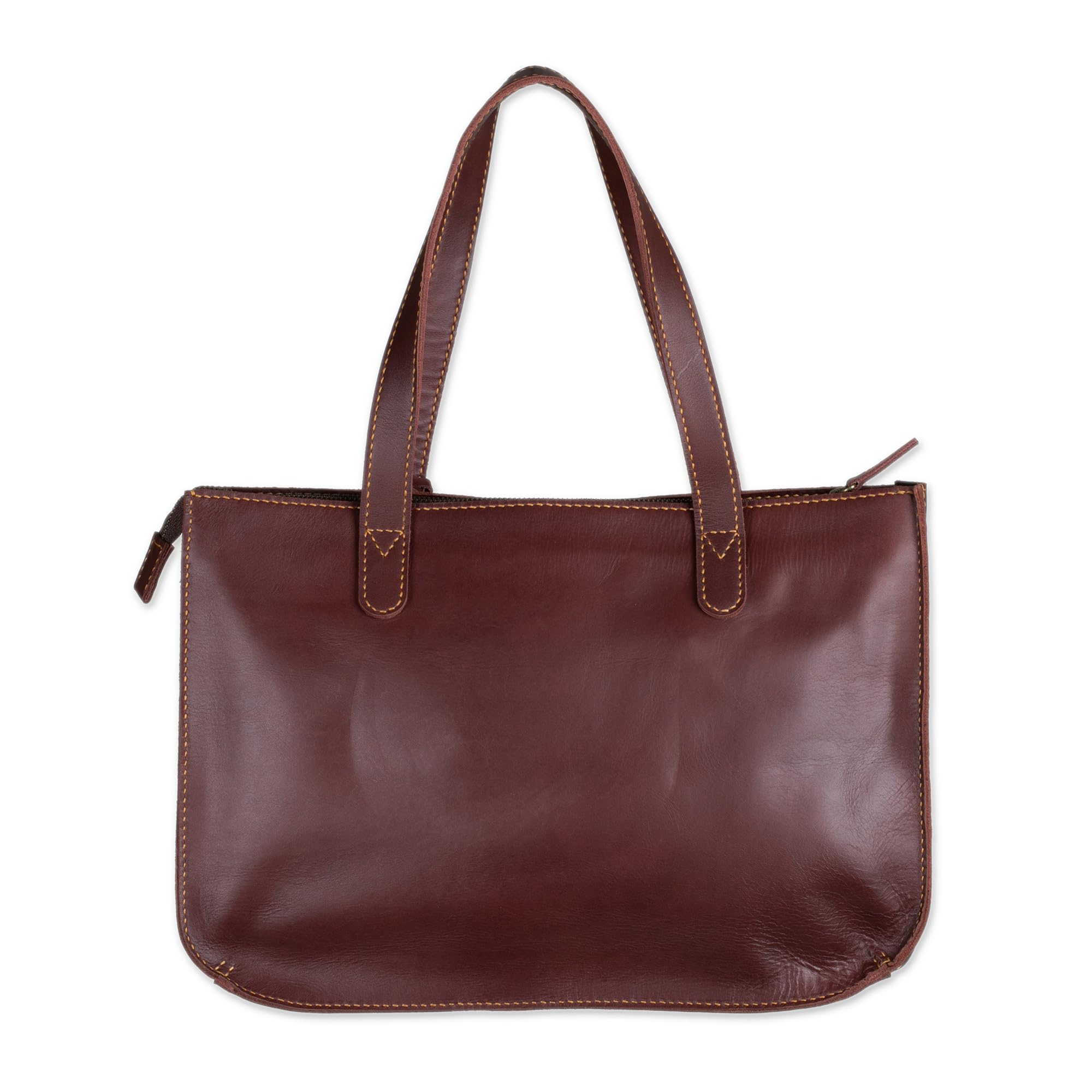 NOVICA Artisan Handmade Leather Tote Bag Dark Brown Shoulder Handbags Solid Indonesia ' City Lines'